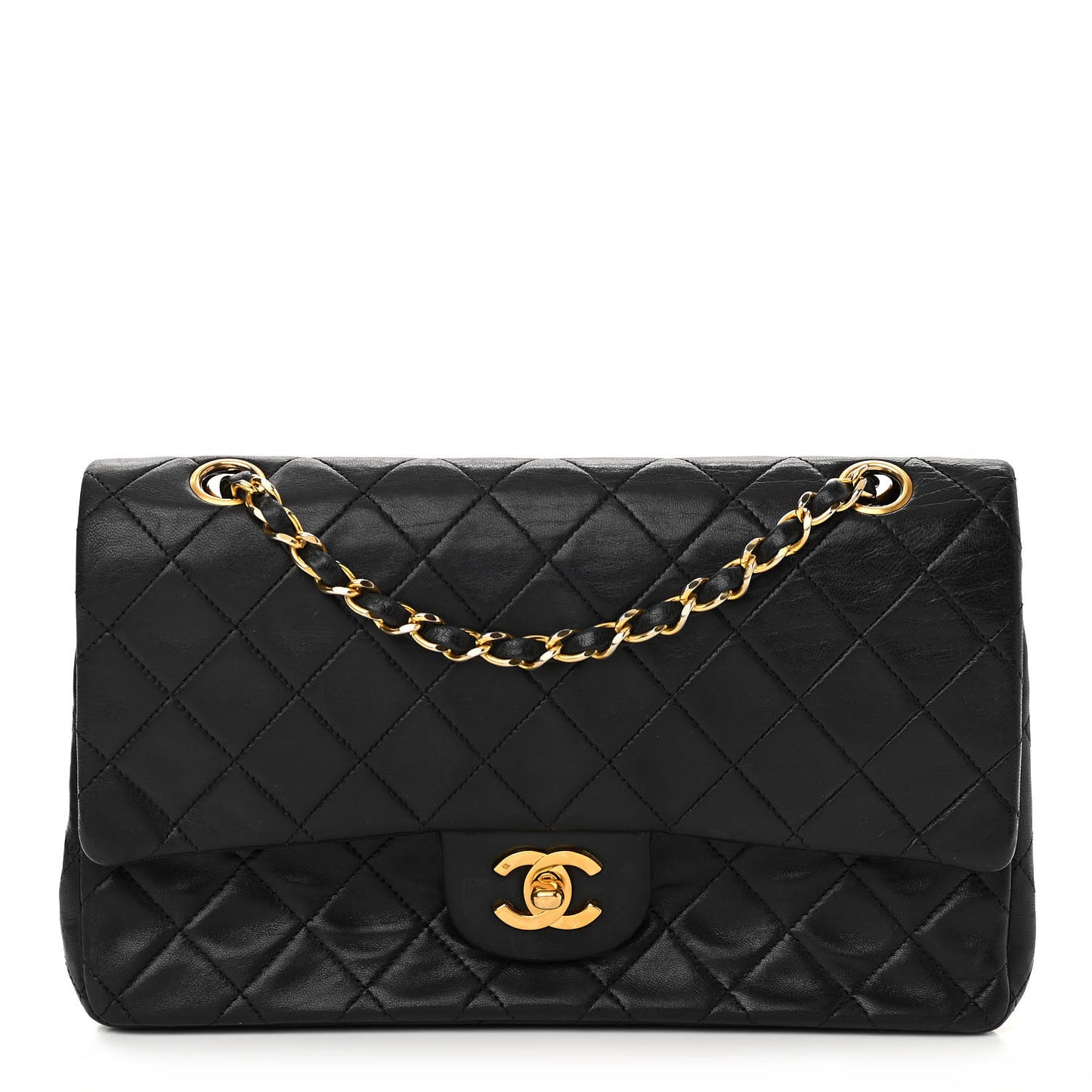 Lambskin Quilted Medium Double Flap Black