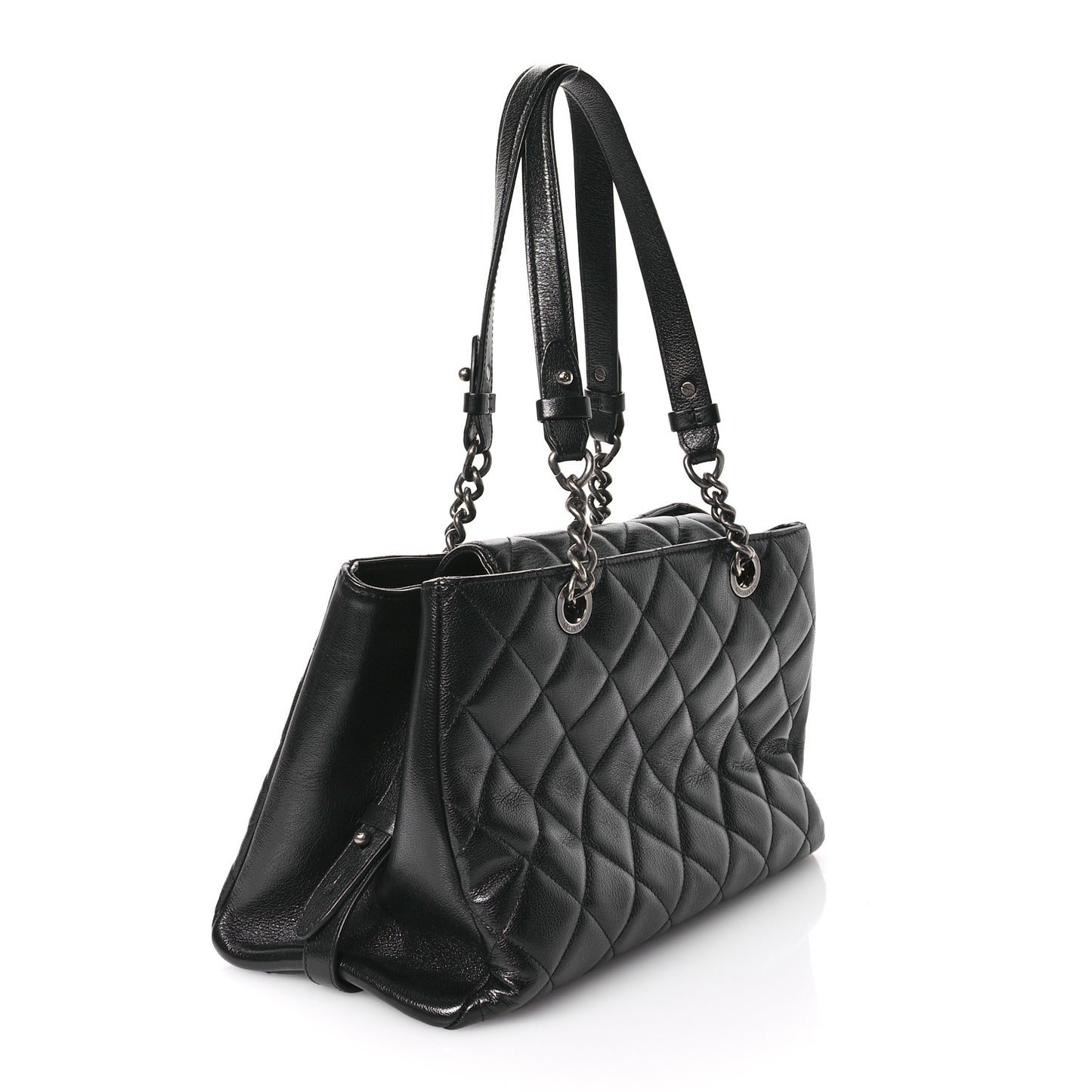 Metallic Goatskin Quilted Large City Rock Shopping Bag Black