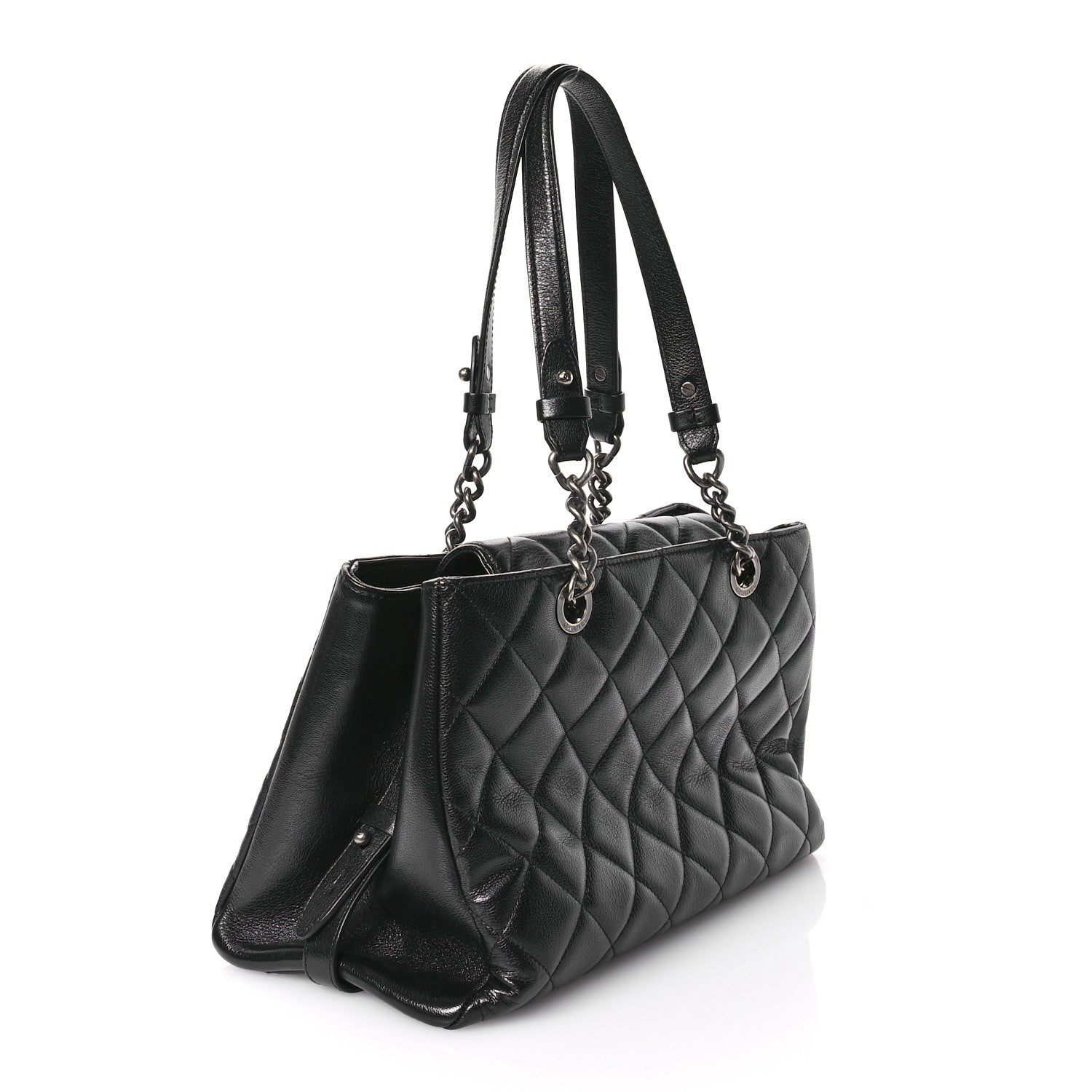 Chanel Metallic Goatskin Quilted Large City Rock Shopping Bag Black 3 of 11