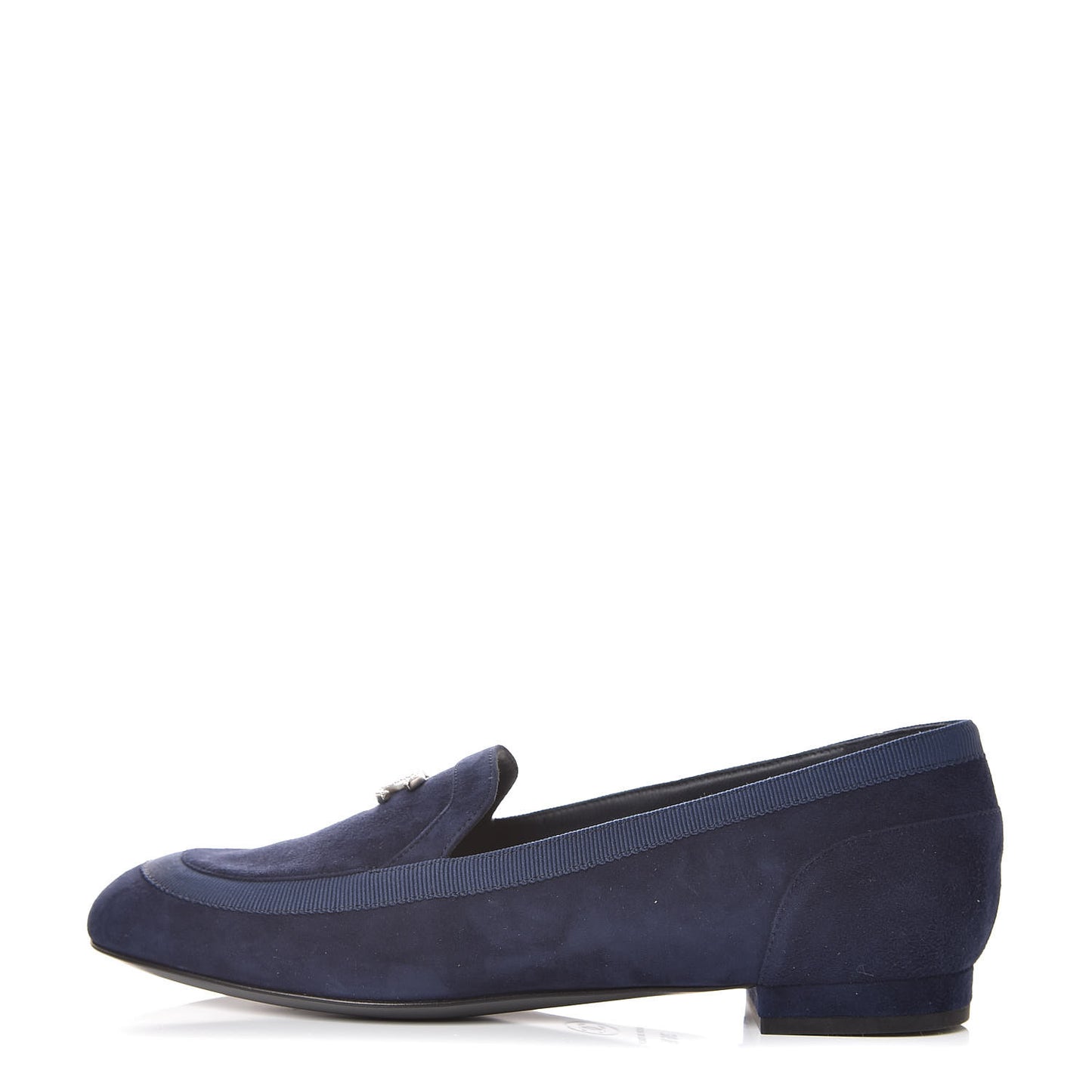 Kid Suede Grosgrain Moccasin Loafers 36.5 Navy
