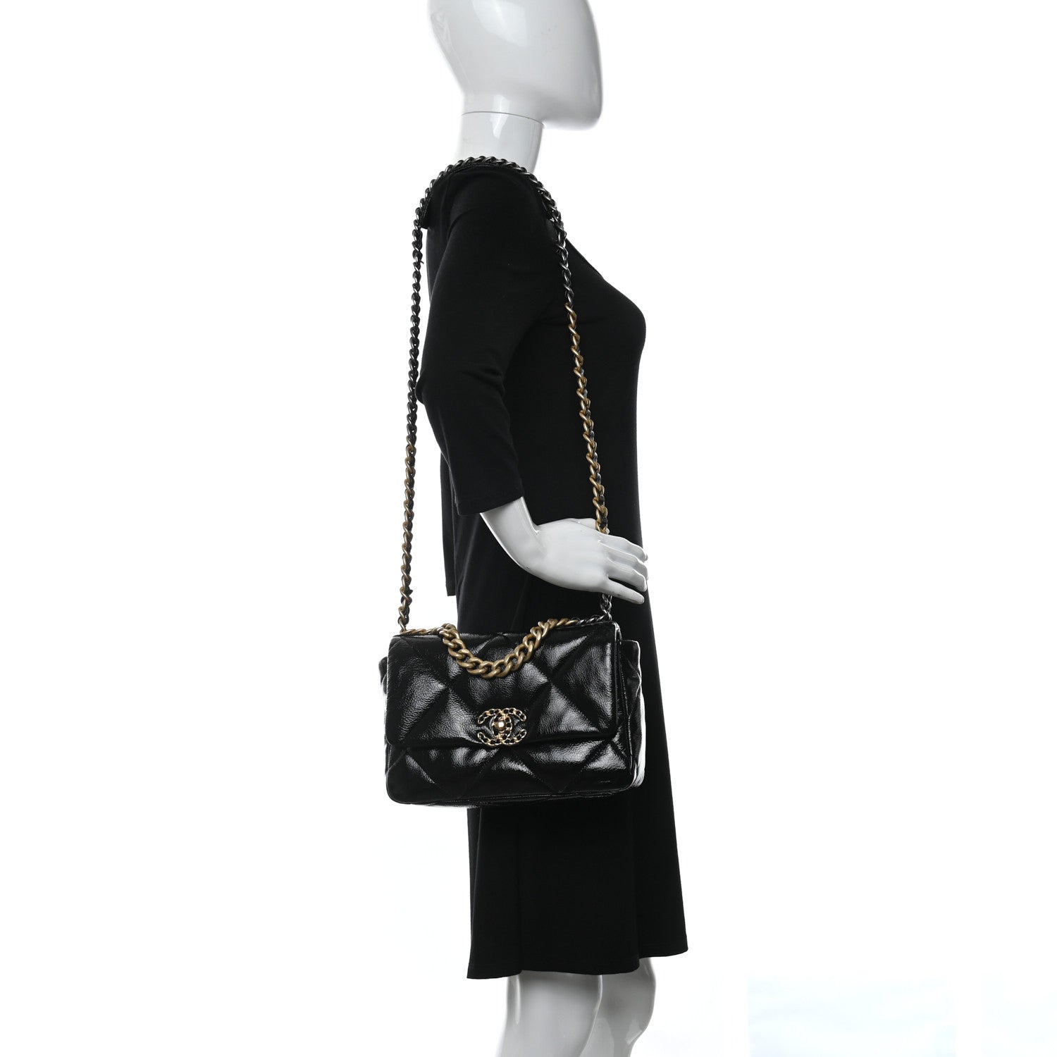 Chanel Shiny Crumpled Calfskin Quilted Medium Chanel 19 Flap Black 2 of 9