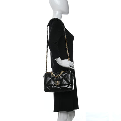 Chanel Shiny Crumpled Calfskin Quilted Medium Chanel 19 Flap Black 2 of 9