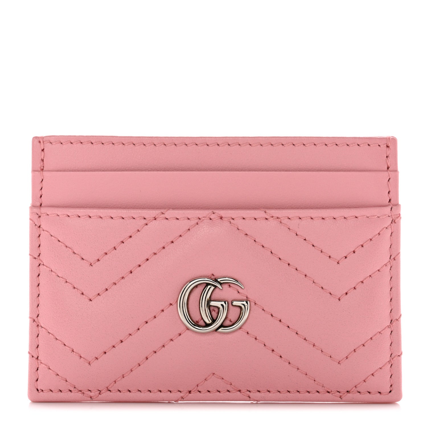 Gucci Calfskin Matelasse GG Marmont Card Holder Wild Rose 1 of 7