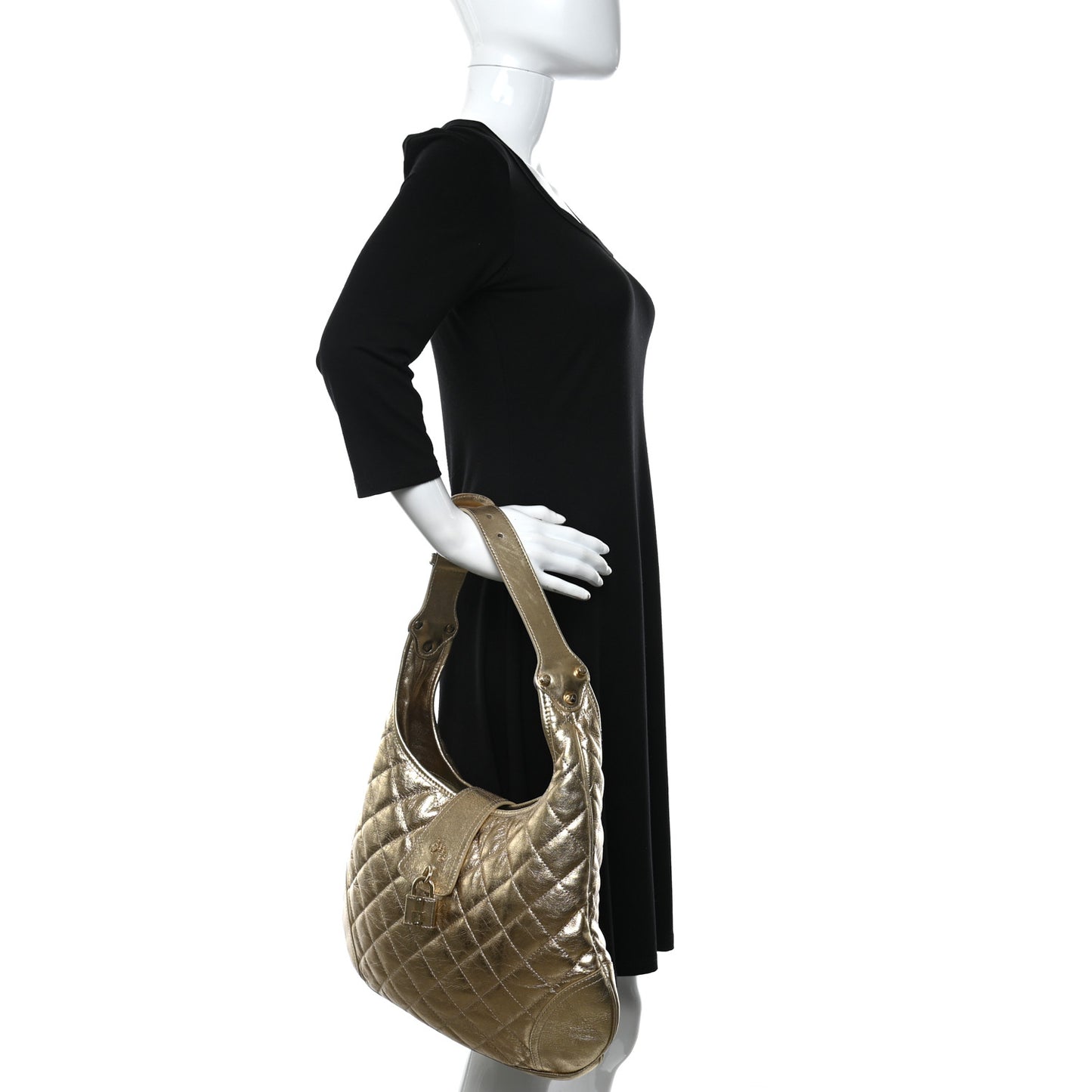 Metallic Calfskin Quilted Hoxton Hobo Gold
