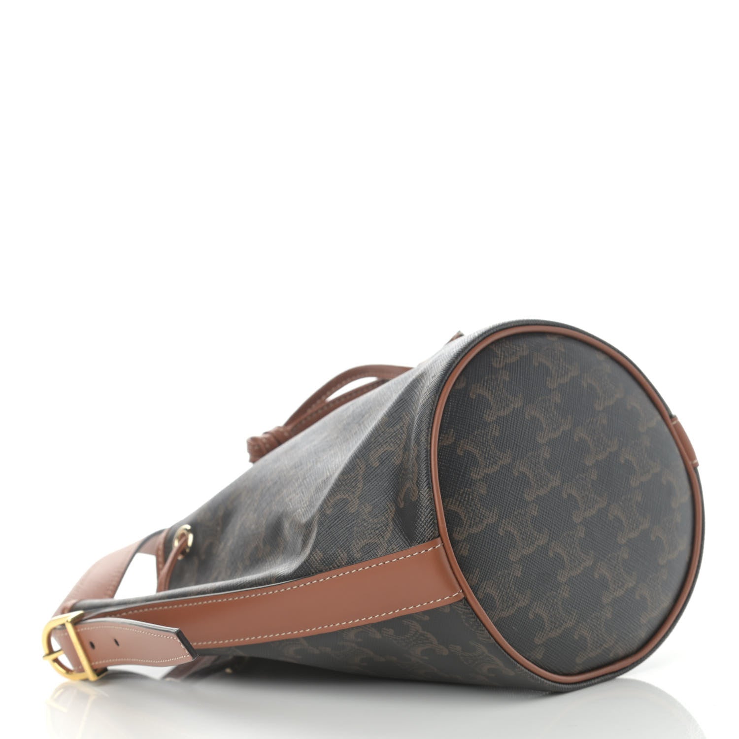 Celine Triomphe Canvas Calfskin Small Drawstring Bucket Bag Tan 4 of 11