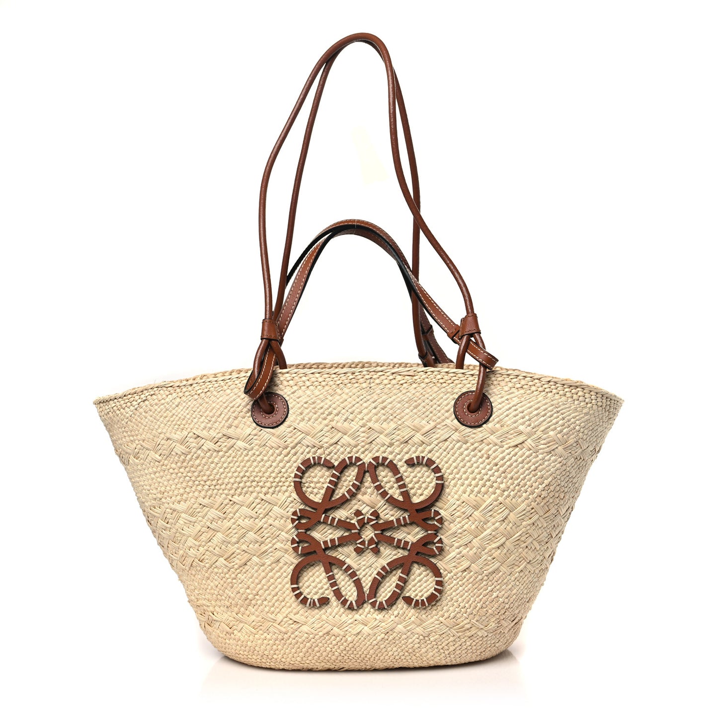 Calfskin Raffia Small Anagram Basket Tote Bag Natural Tan
