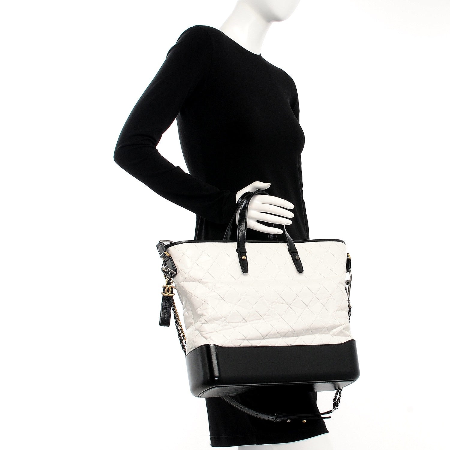 Chanel Calfskin Quilted Large Gabrielle Shopping Tote White Black 3 of 8