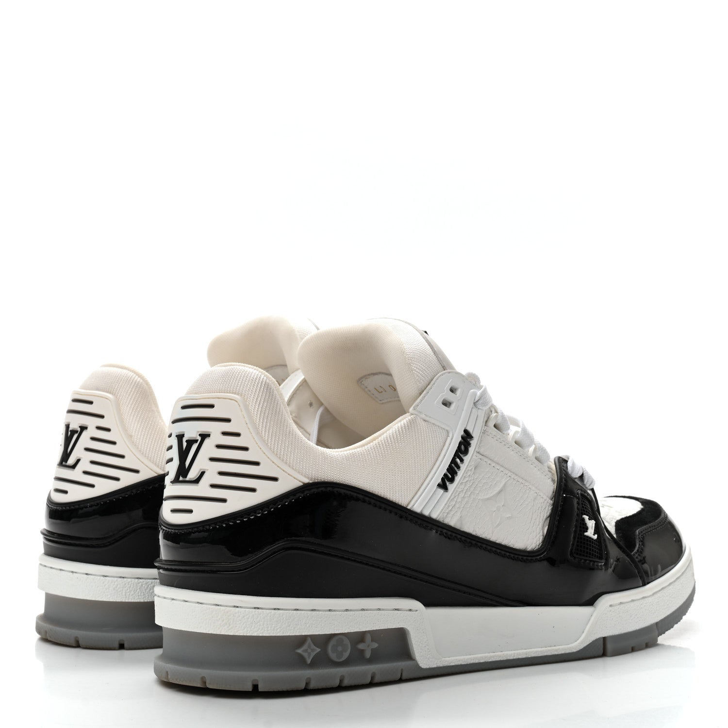 Louis Vuitton Calfskin Patent Mens LV Trainer Sneakers 9 White Black 5 of 9