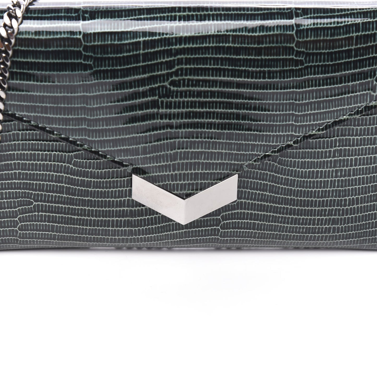 Patent Lizard Embossed Chain Clutch Green