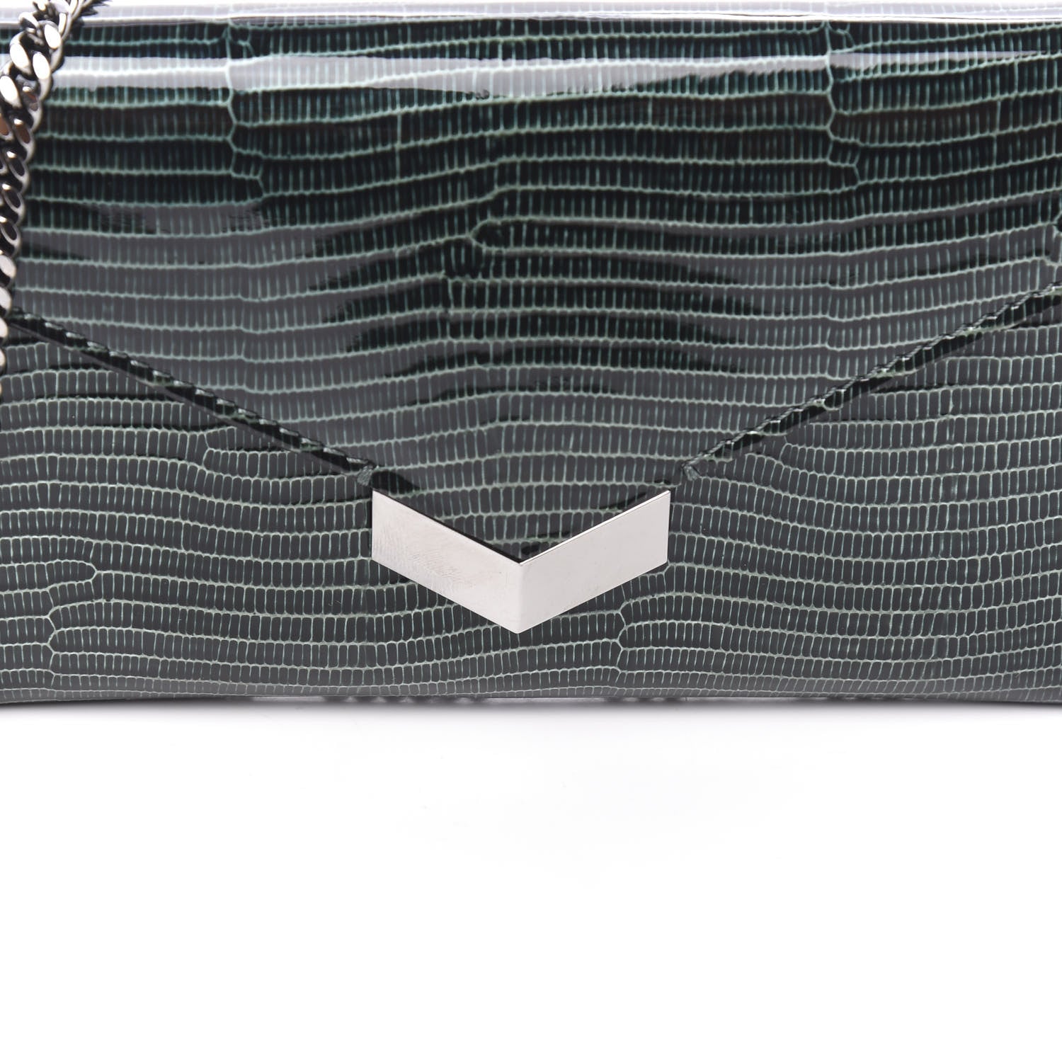 Jimmy Choo Patent Lizard Embossed Chain Clutch Green 10 of 10
