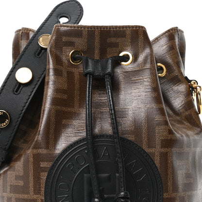 Fendi Glazed Fabric Vitello Grace F is Fendi FF 1974 Stamp Patch Grande Mon Tresor Bucket Bag Mogano Panna Black 8 of 10