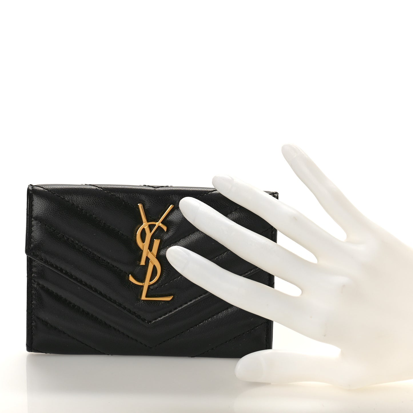 Nappa Matelasse Chevron Small Monogram Envelope Wallet Black