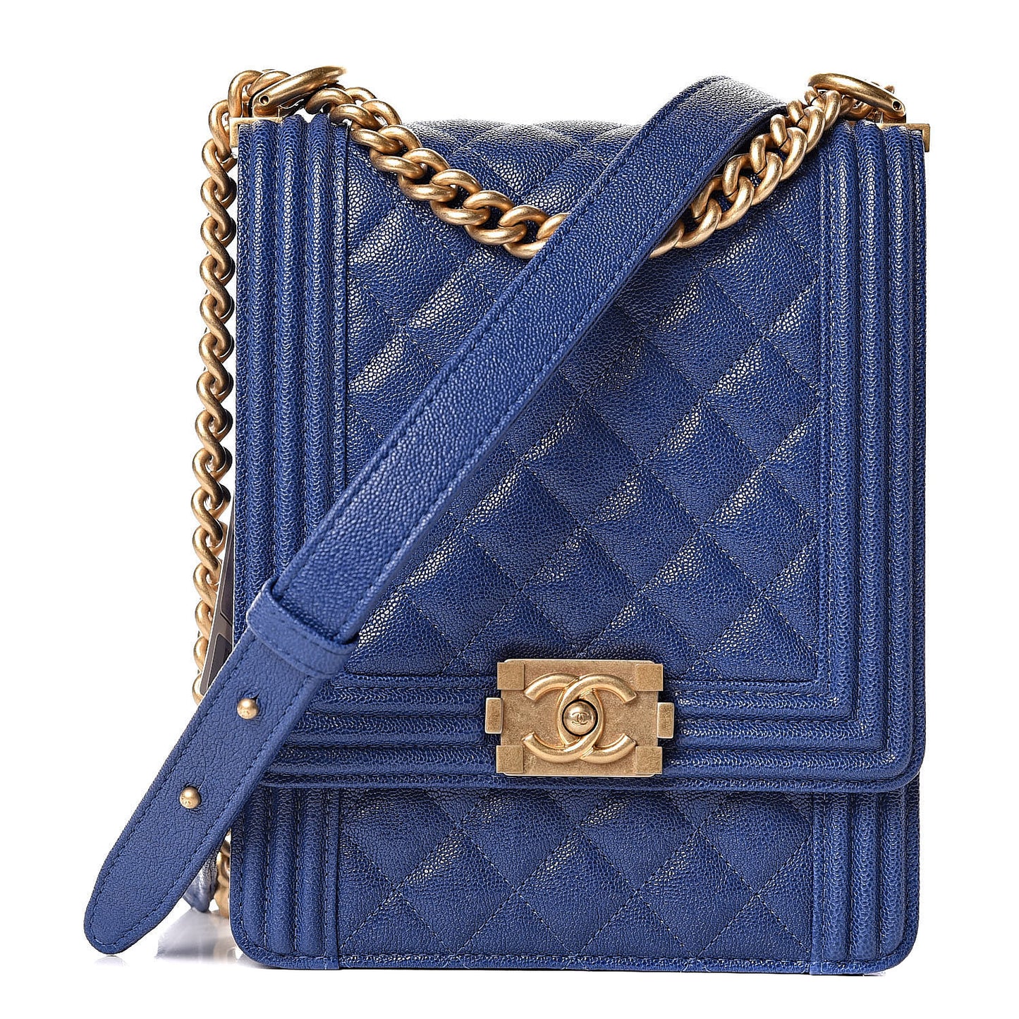 Caviar Quilted North South Boy Flap Blue