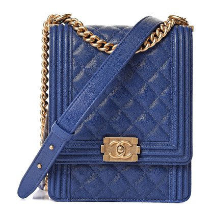 Chanel Caviar Quilted North South Boy Flap Blue 1 of 9