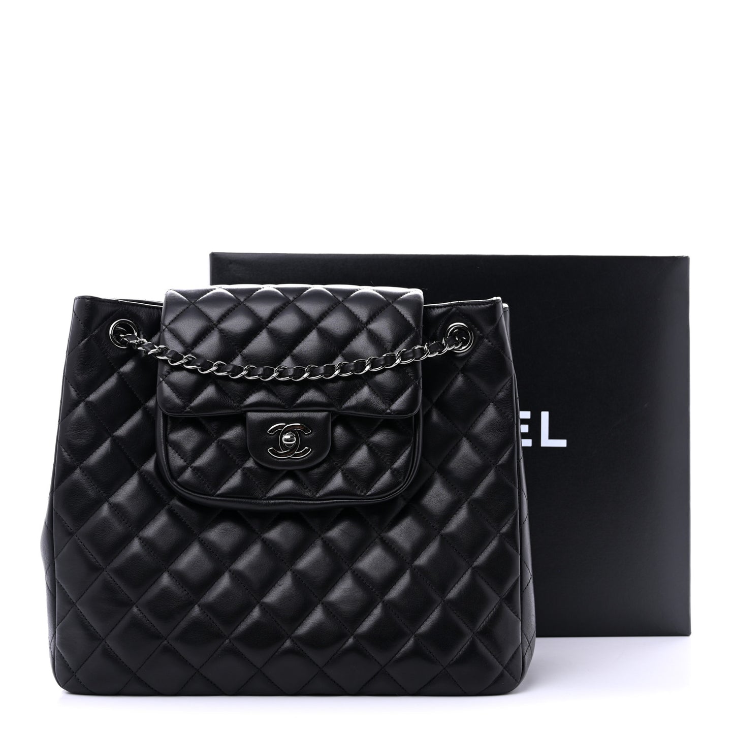 Lambskin Quilted Front Flap Tote Black
