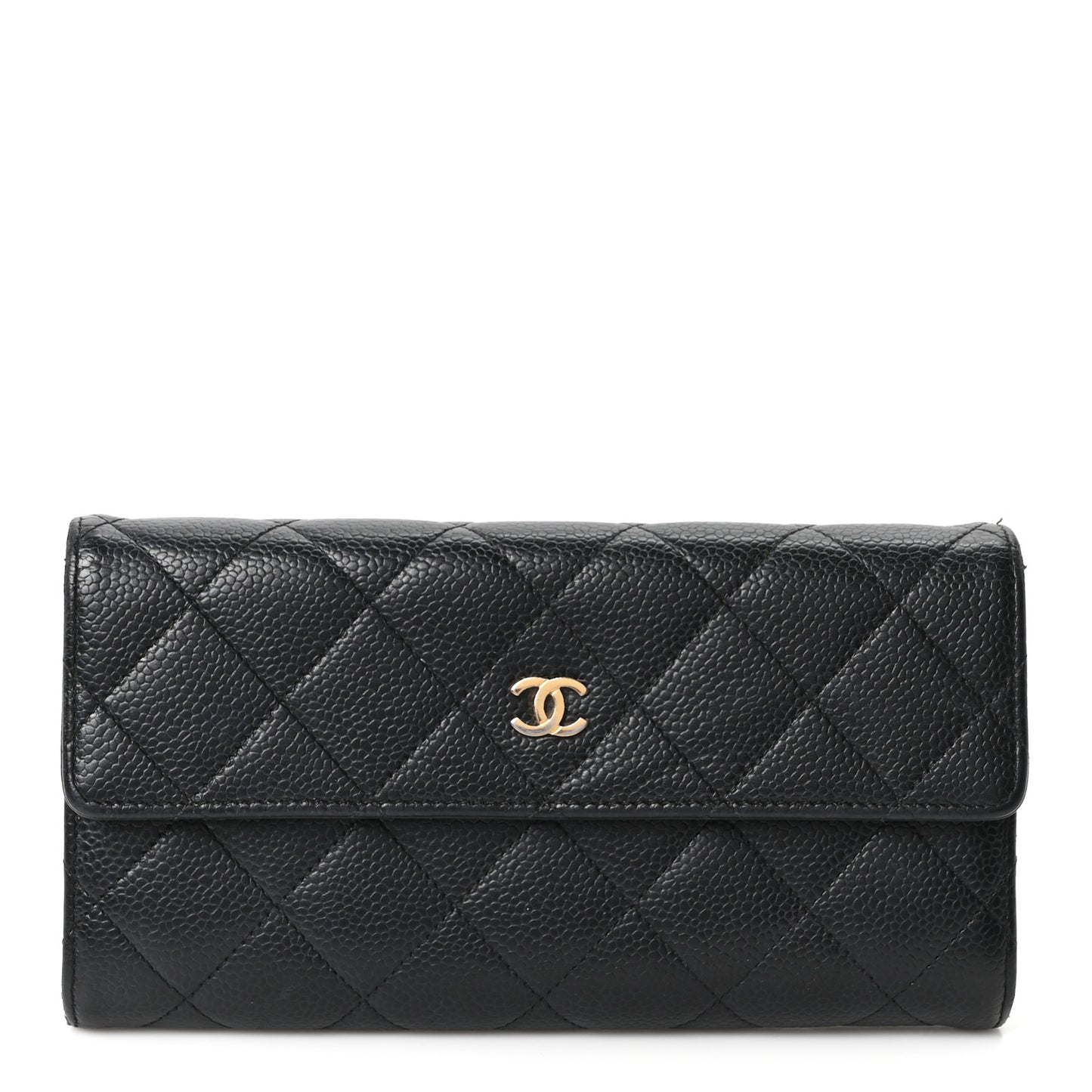 Caviar Quilted Large Gusset Flap Wallet Black