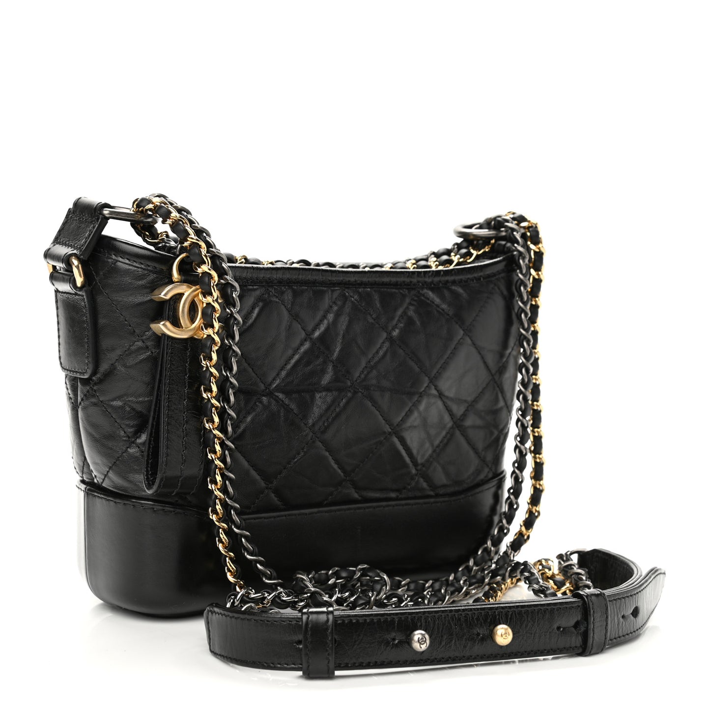 Aged Calfskin Quilted Small Gabrielle Hobo Black