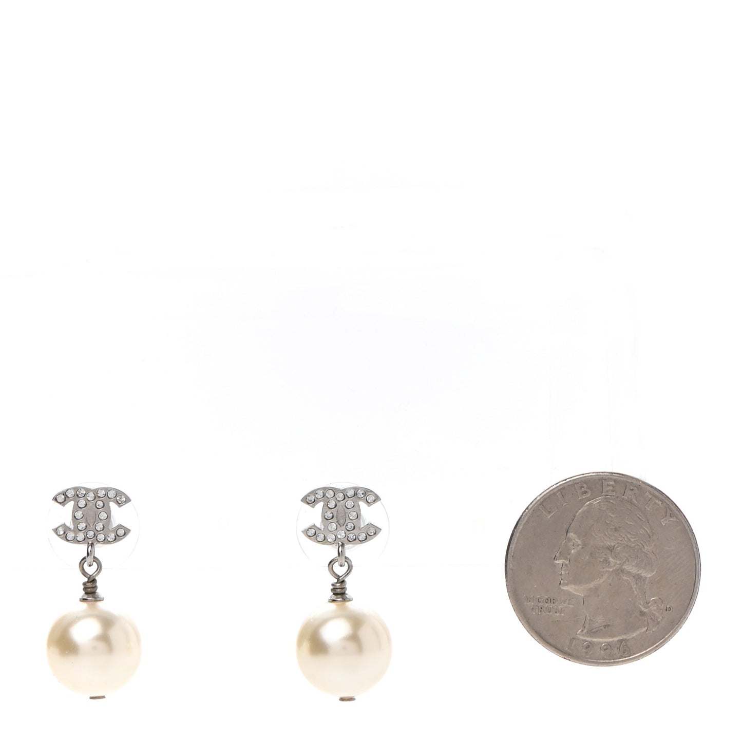 Crystal Pearl CC Drop Earrings Silver