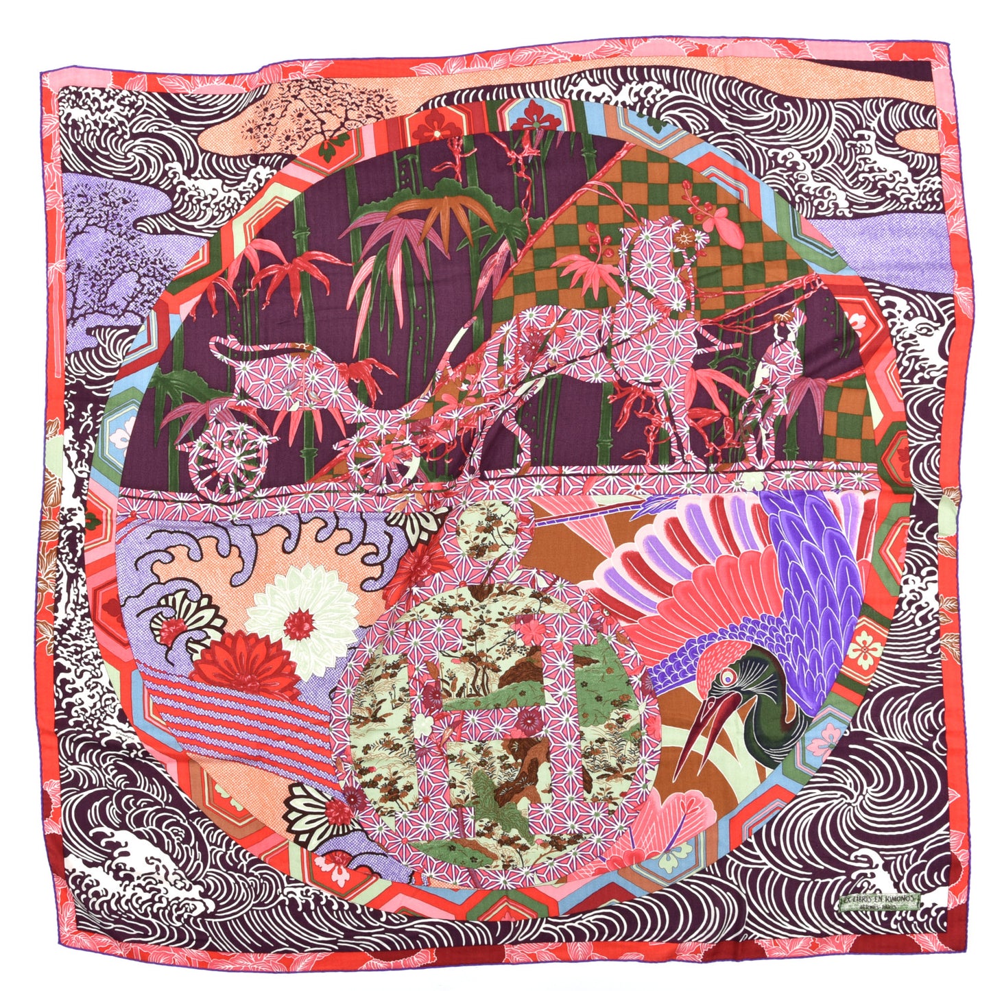 Cashmere Silk Ex Libris En Monogram Kimonos Scarf 140 Prune Rose Violet