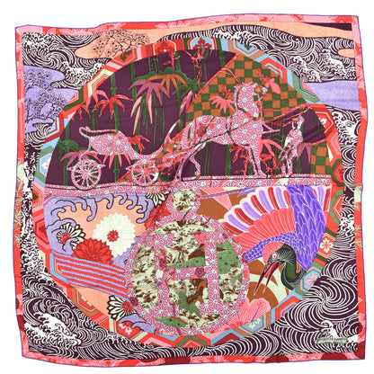Hermes Cashmere Silk Ex Libris En Monogram Kimonos Scarf 140 Prune Rose Violet 1 of 3