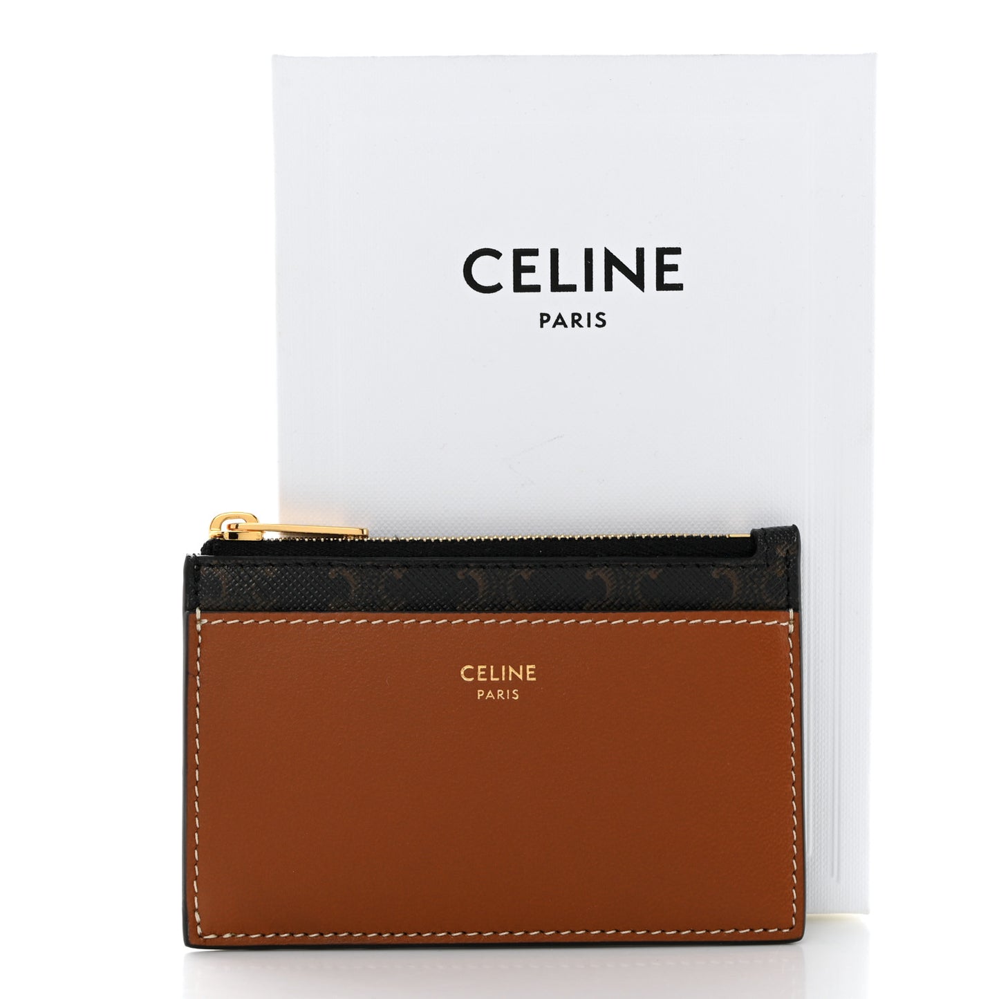 Triomphe Canvas Zipped Card Holder Tan
