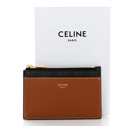Celine Triomphe Canvas Zipped Card Holder Tan 7 of 7