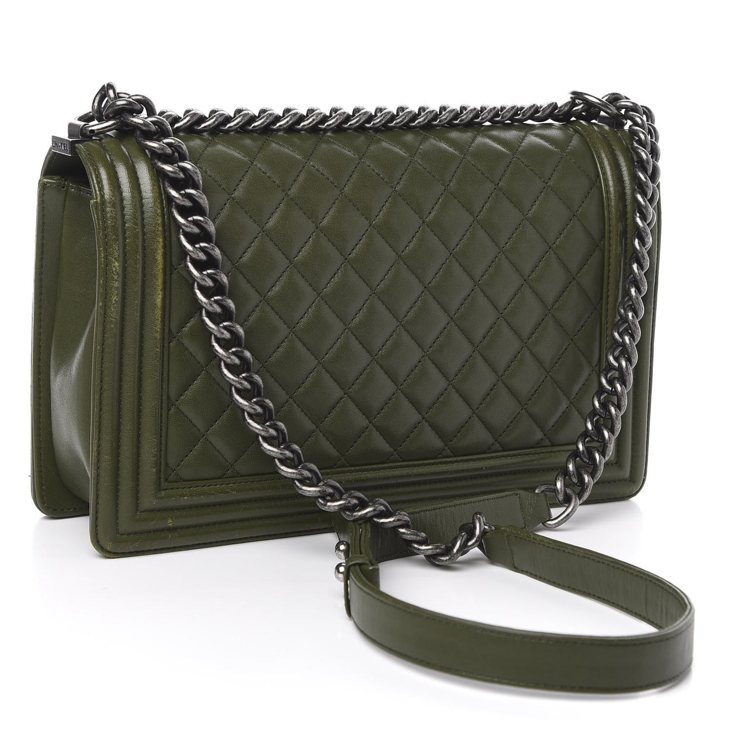 Lambskin Quilted New Medium Boy Flap Dark Green