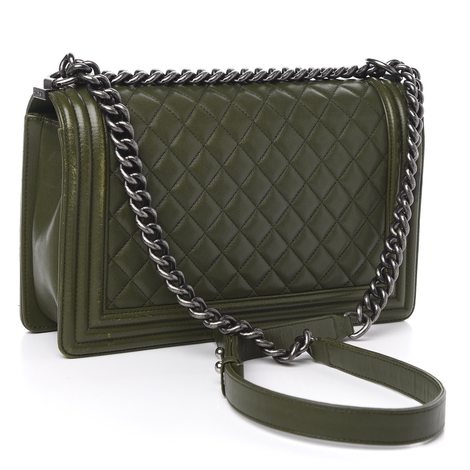 Chanel Lambskin Quilted New Medium Boy Flap Dark Green 3 of 21