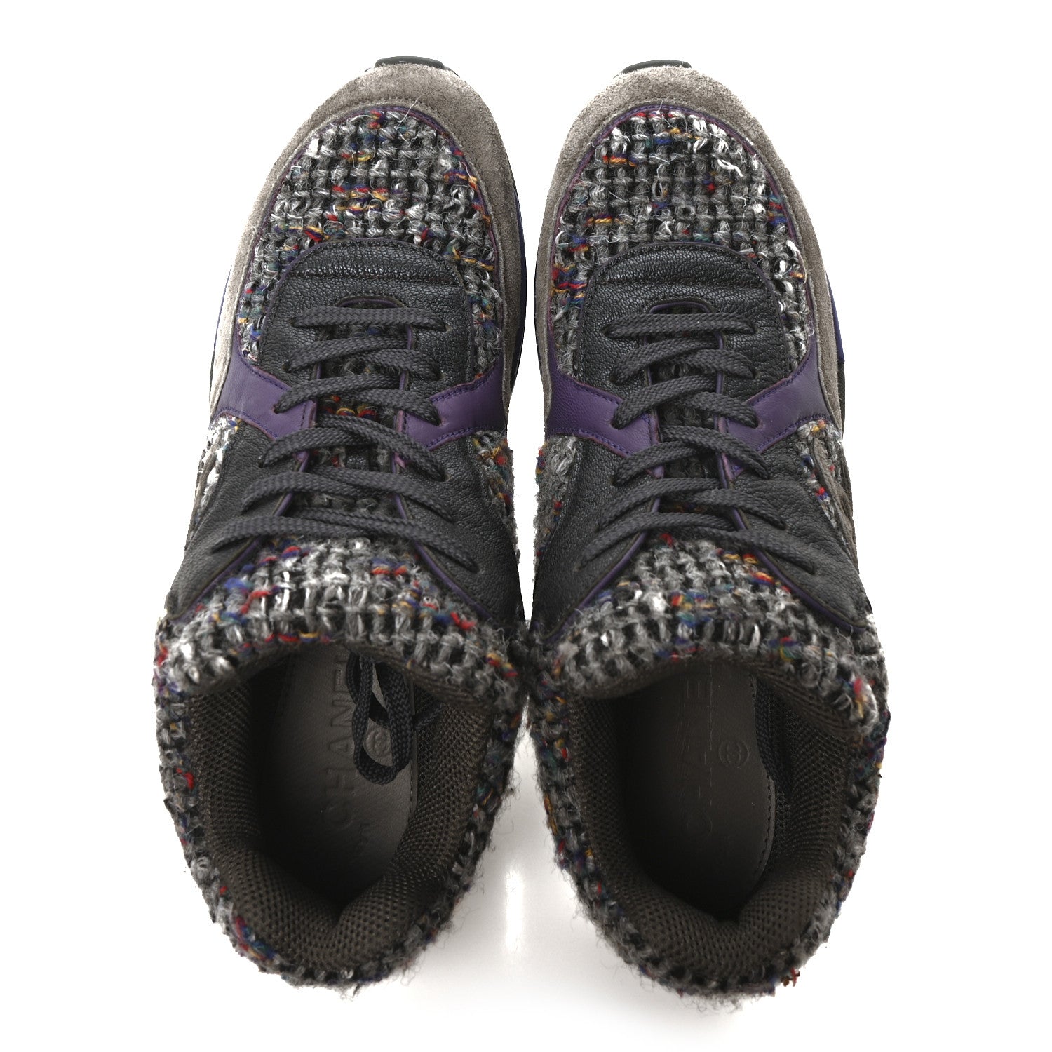 Chanel Suede Tweed Goatskin CC Sneakers 40 Grey Purple 2 of 9