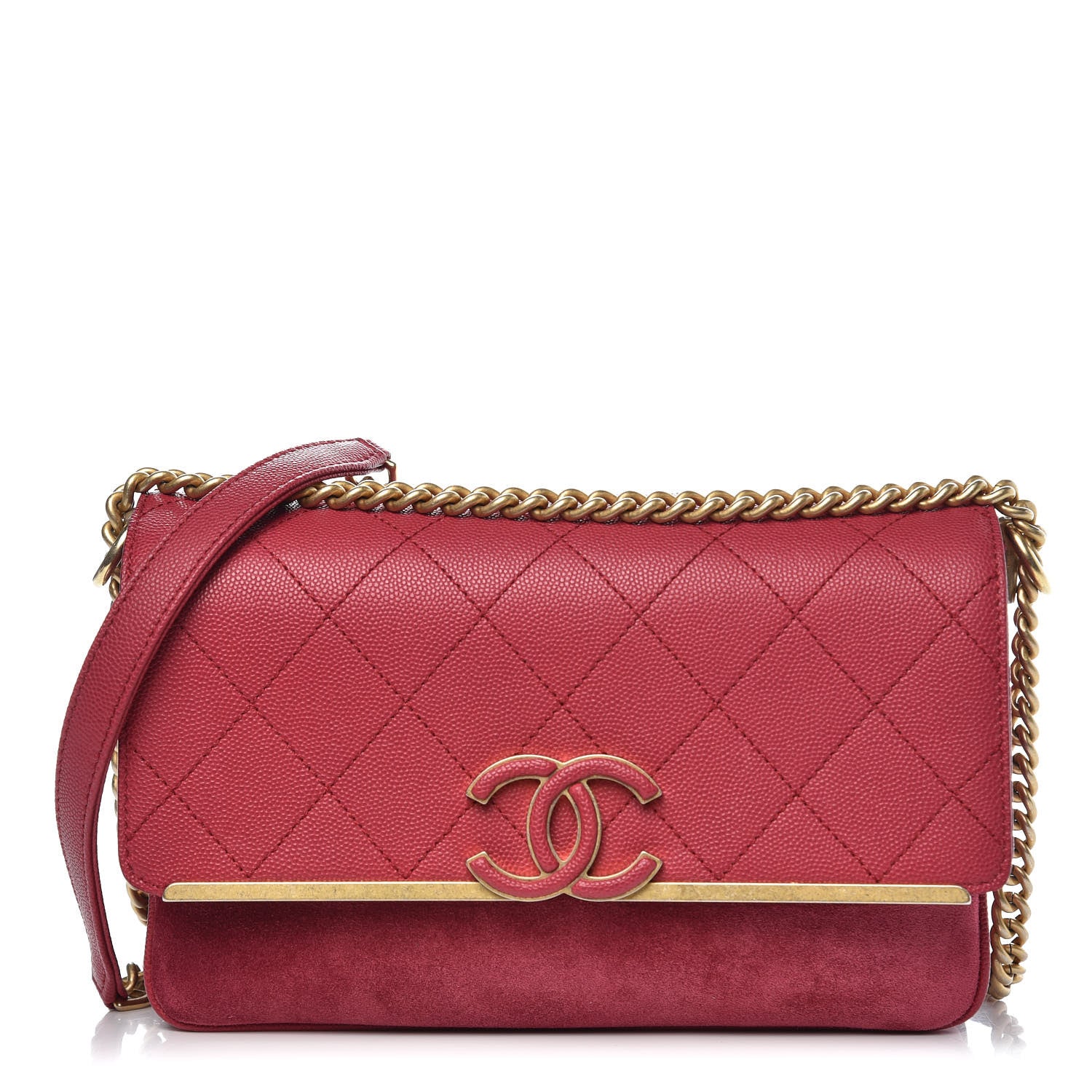 Chanel Grained Calfskin Stitched Small Enamel CC Flap Bag Pink 1 of 8