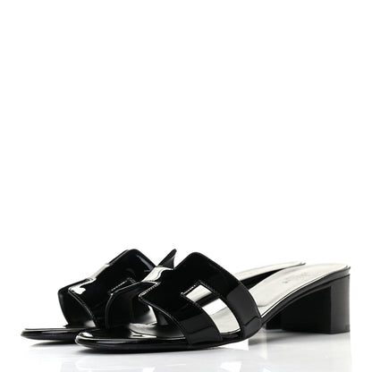 Hermes Patent Oasis Sandals 37 Black 3 of 8