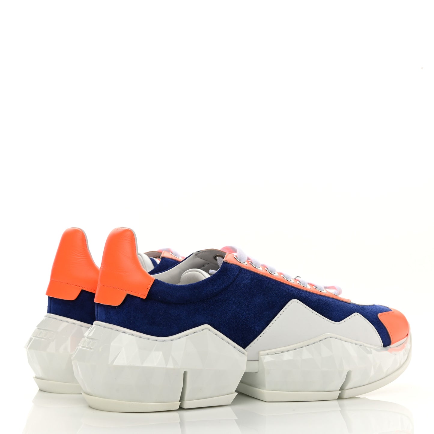 Suede Calfskin Diamond Low Top Sneaker 39.5 Cobalt Neon Orange