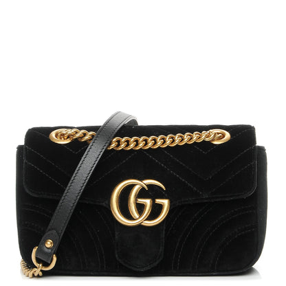 Gucci Velvet Matelasse Mini GG Marmont Shoulder Bag Black 1 of 7