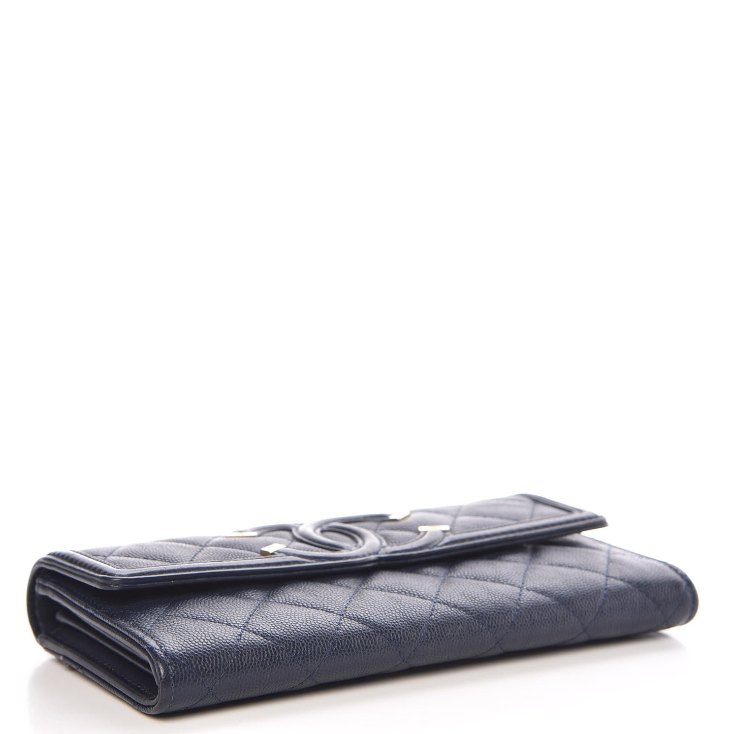 Caviar Quilted Filigree Flap Wallet Navy