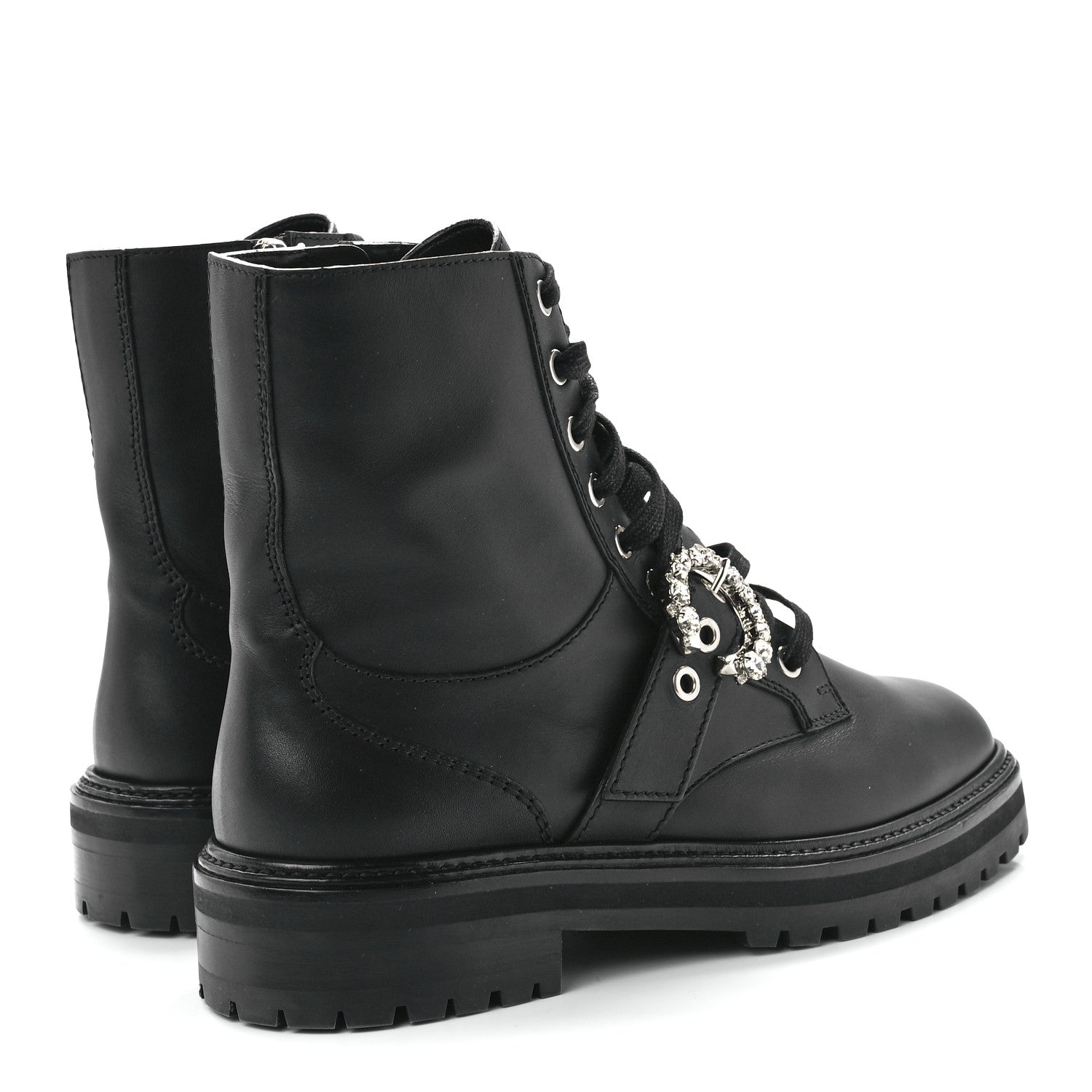 Jimmy Choo Calfskin Crystal Embellished Cora Flat Combat Boots Black 41 4 of 7