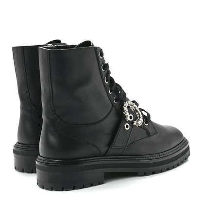 Jimmy Choo Calfskin Crystal Embellished Cora Flat Combat Boots Black 41 4 of 7