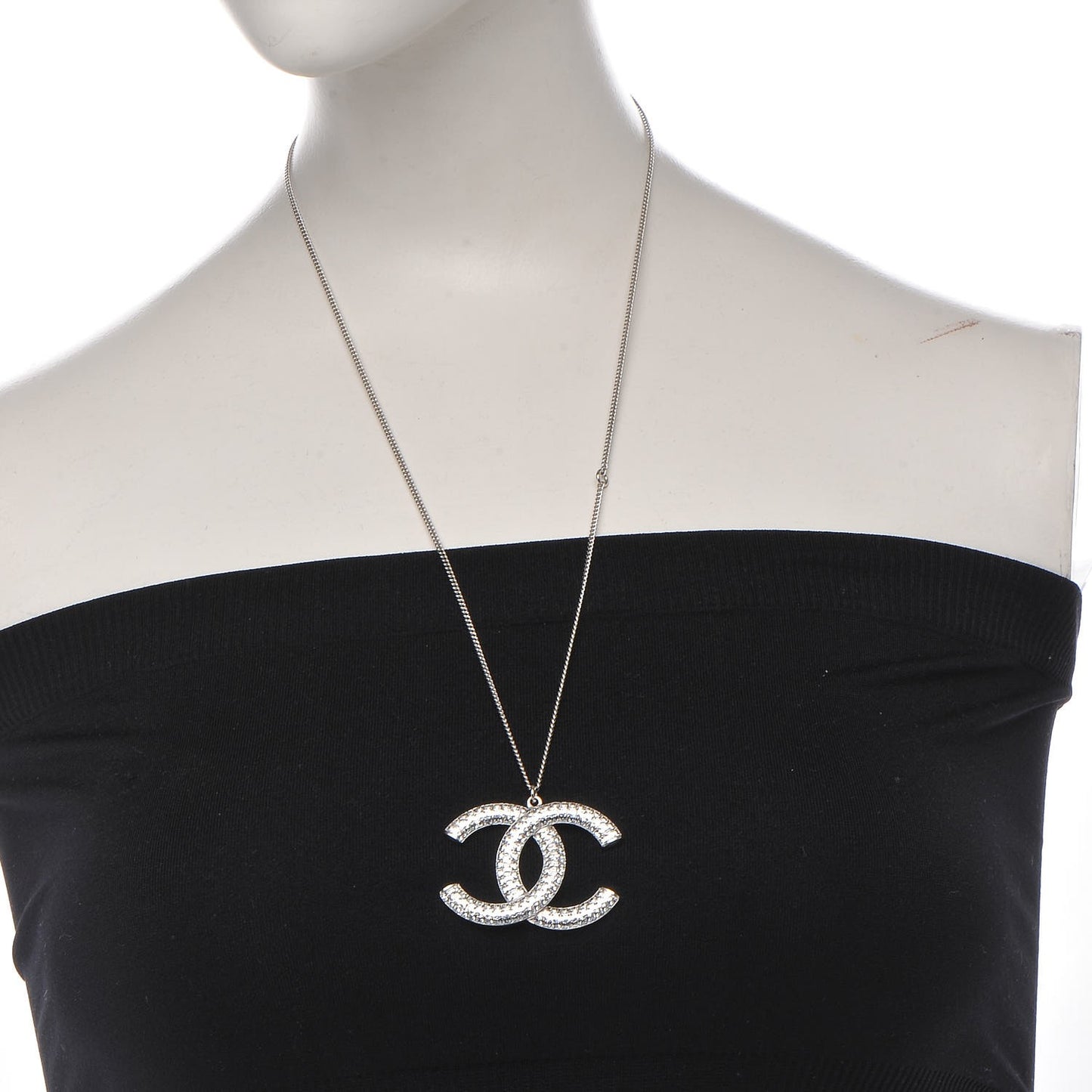 Baguette Crystal Large CC Necklace Silver