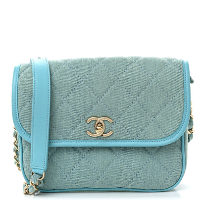 Chanel Denim Quilted Small Messenger Flap Neon Blue 1 of 10