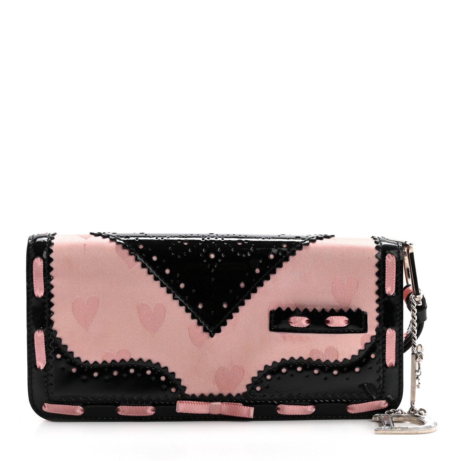 Christian Dior Satin Patent Heart D Trick Clutch Pink Black
