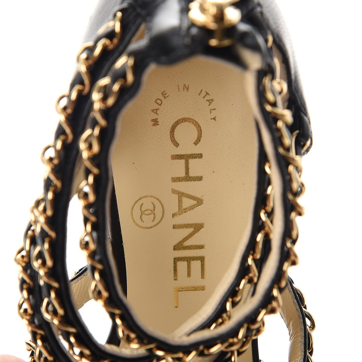 Lambskin CC Chain Sandals 35 Black
