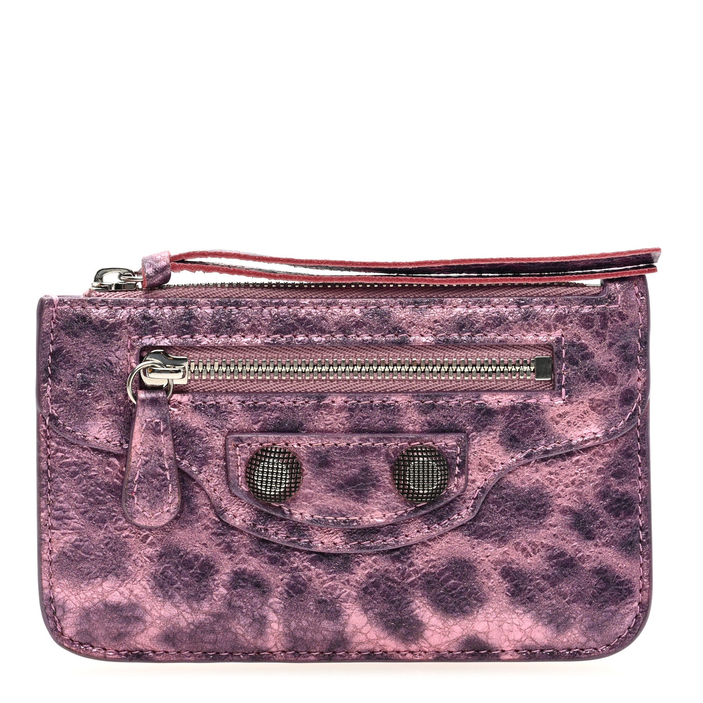 Metallic Agneau Leopard Print Le Cagole Coin Card Holder Pink