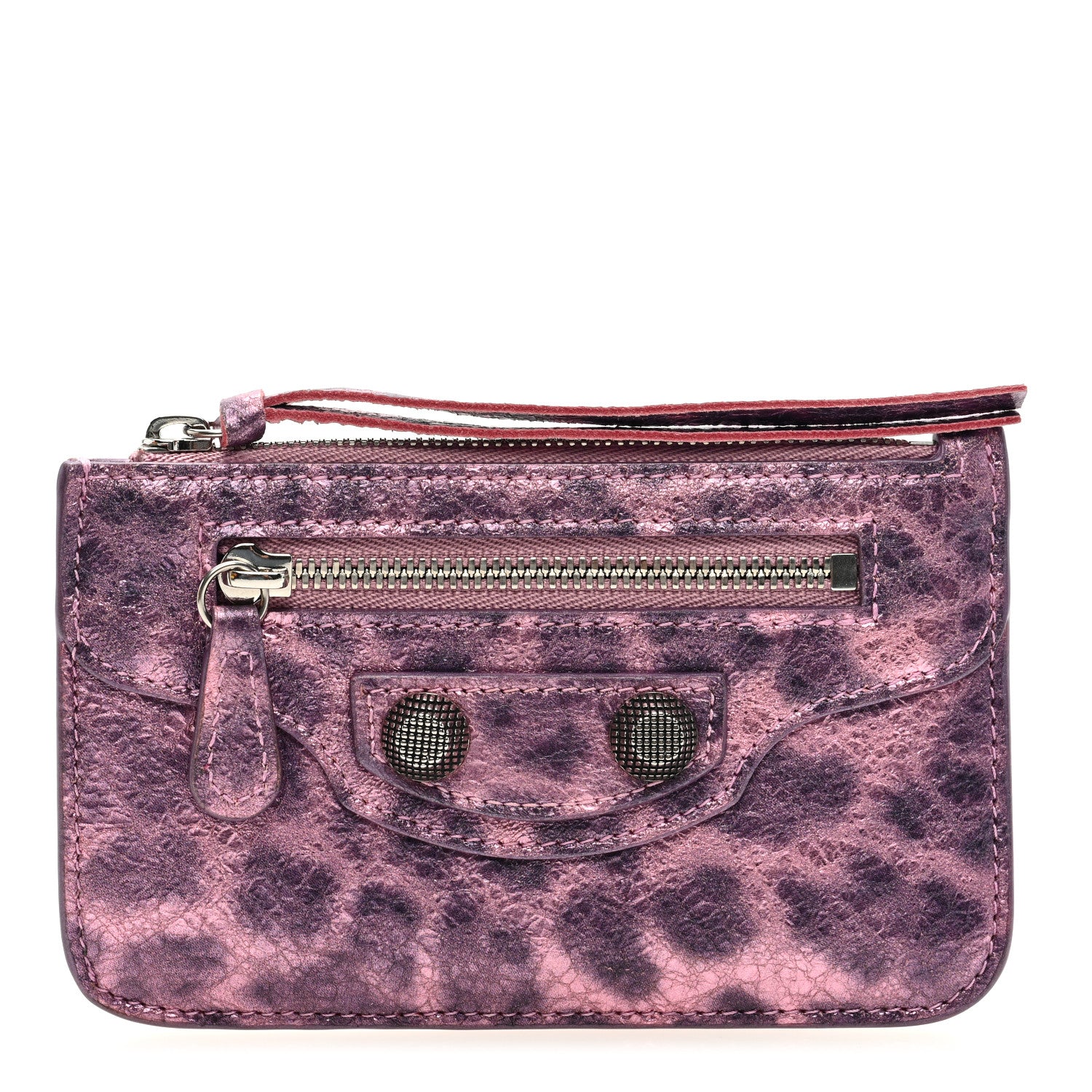 Balenciaga Metallic Agneau Leopard Print Le Cagole Coin Card Holder Pink 1 of 6