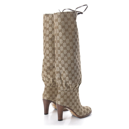 Gucci Monogram Lisa Mid Heel Boots 35 Beige Ebony 4 of 7