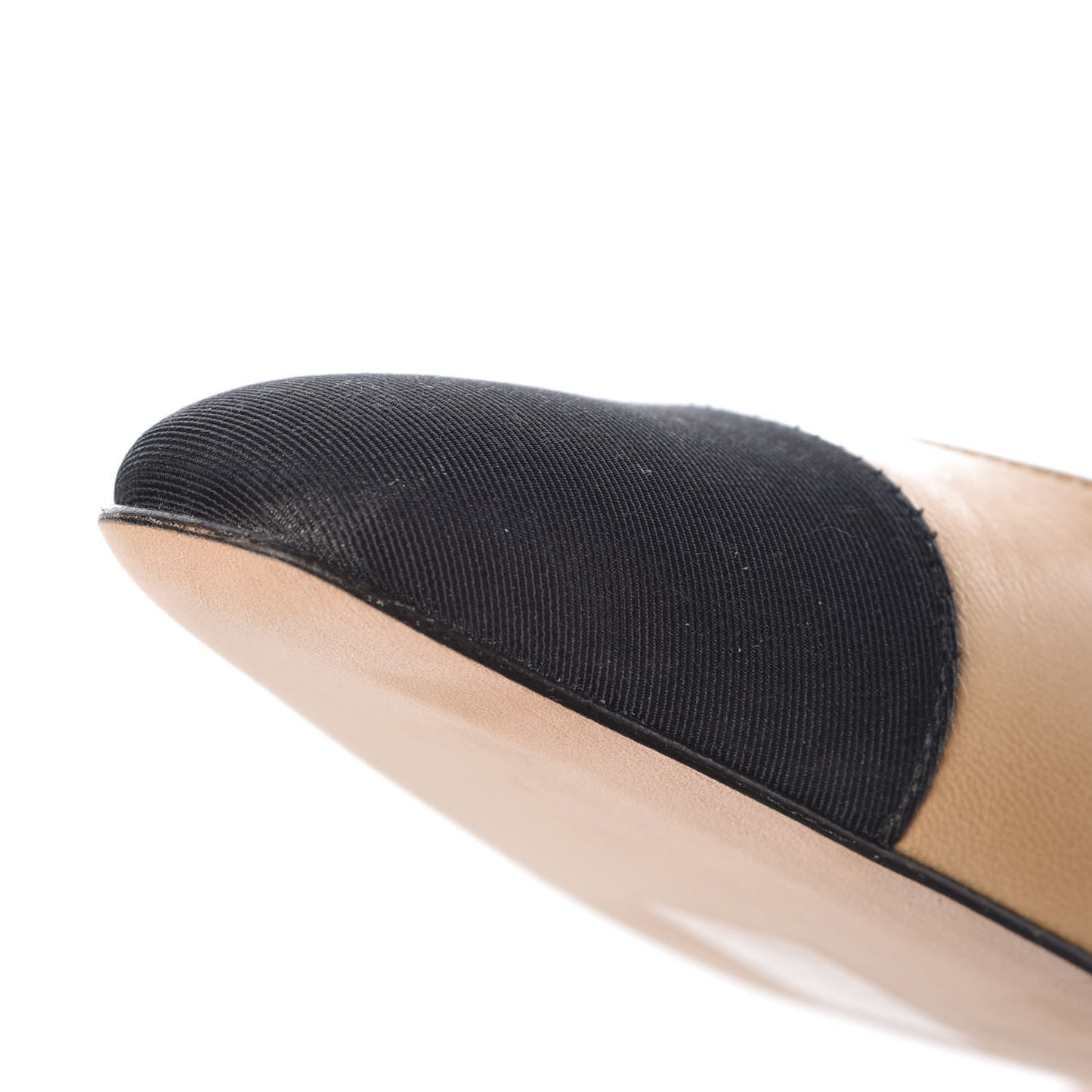 Goatskin Grosgrain Cap Toe CC Slingback Pumps 37 Beige Black