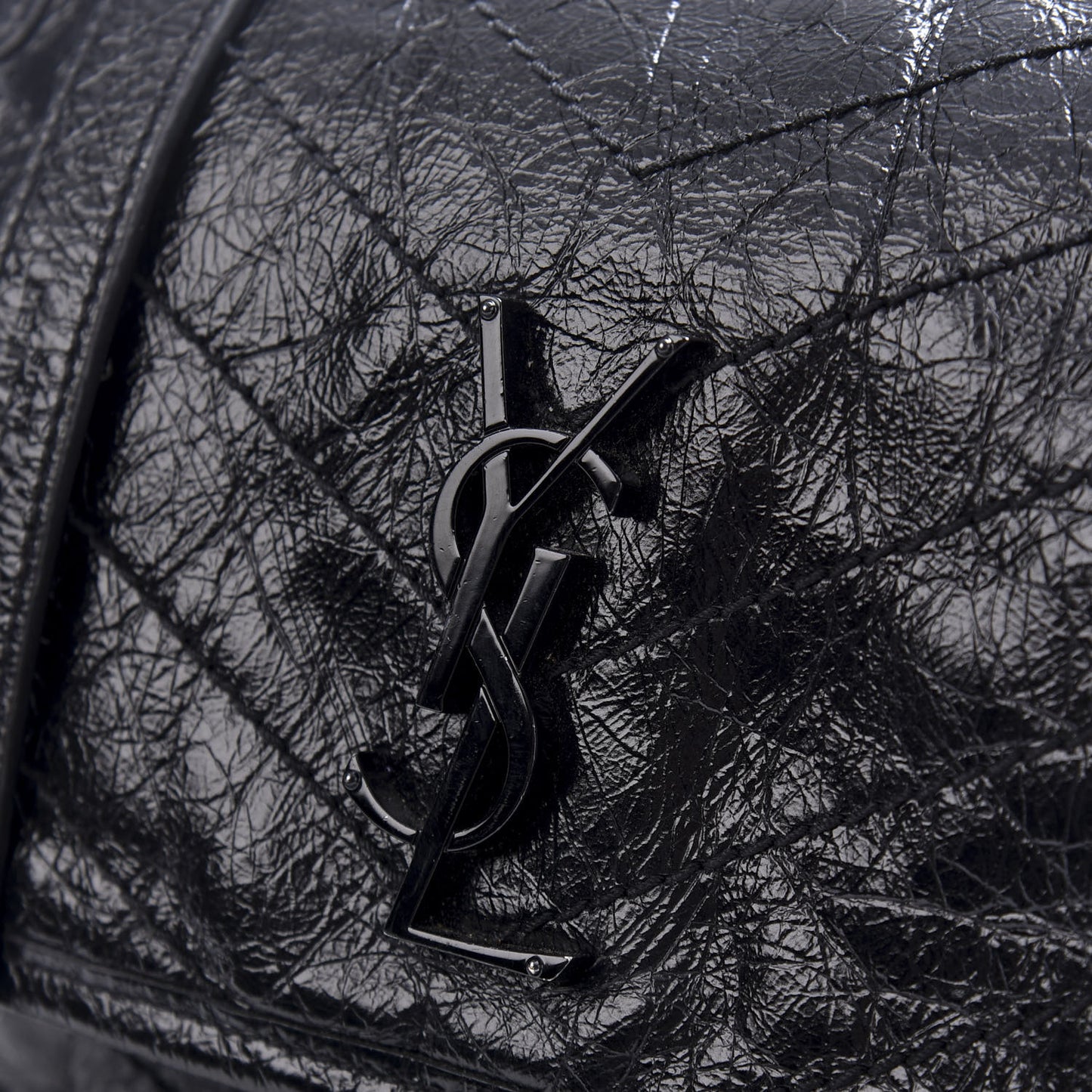 Crinkled Calfskin Matelasse Monogram Medium Niki Chain Satchel Black