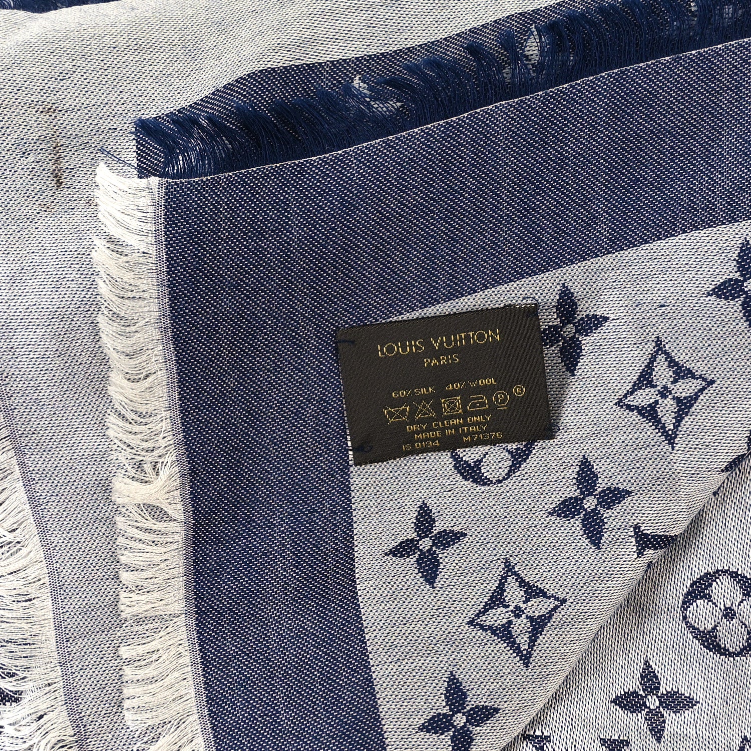 Louis Vuitton Silk Wool Monogram Denim Shawl Blue 2 of 4