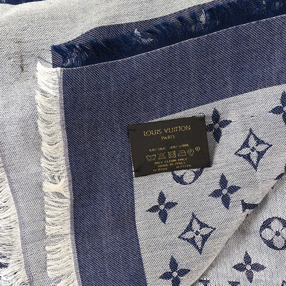 Louis Vuitton Silk Wool Monogram Denim Shawl Blue 2 of 4