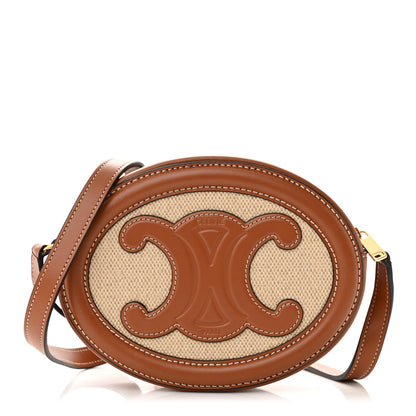 Celine Canvas Calfskin Cuir Small Triomphe Oval Crossbody Purse Natural Tan 1 of 12