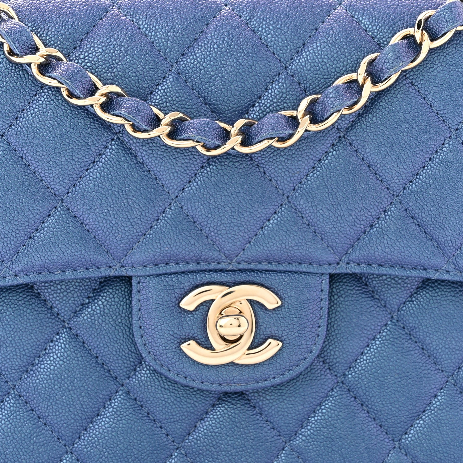 Chanel Iridescent Caviar Quilted Small Double Flap Dark Blue 8 of 11