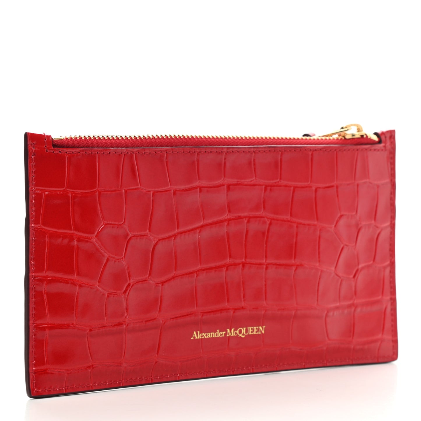 Calfskin Crocodile Embossed Skull Zip Wallet Card Holder Deep Red